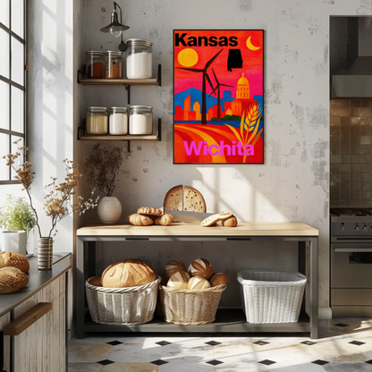 Wichita Kansas Windmills Capitol Landscape Travel Poster