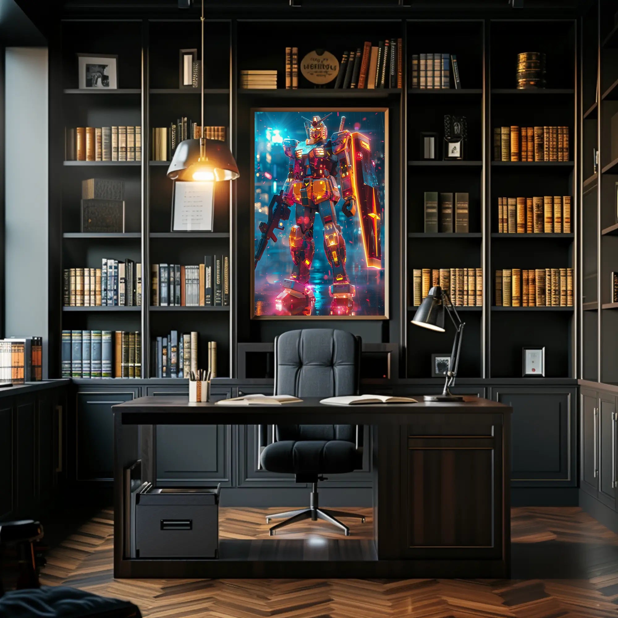 Neon Mech Warrior Art Print Poster for Home Decor PosterGoat