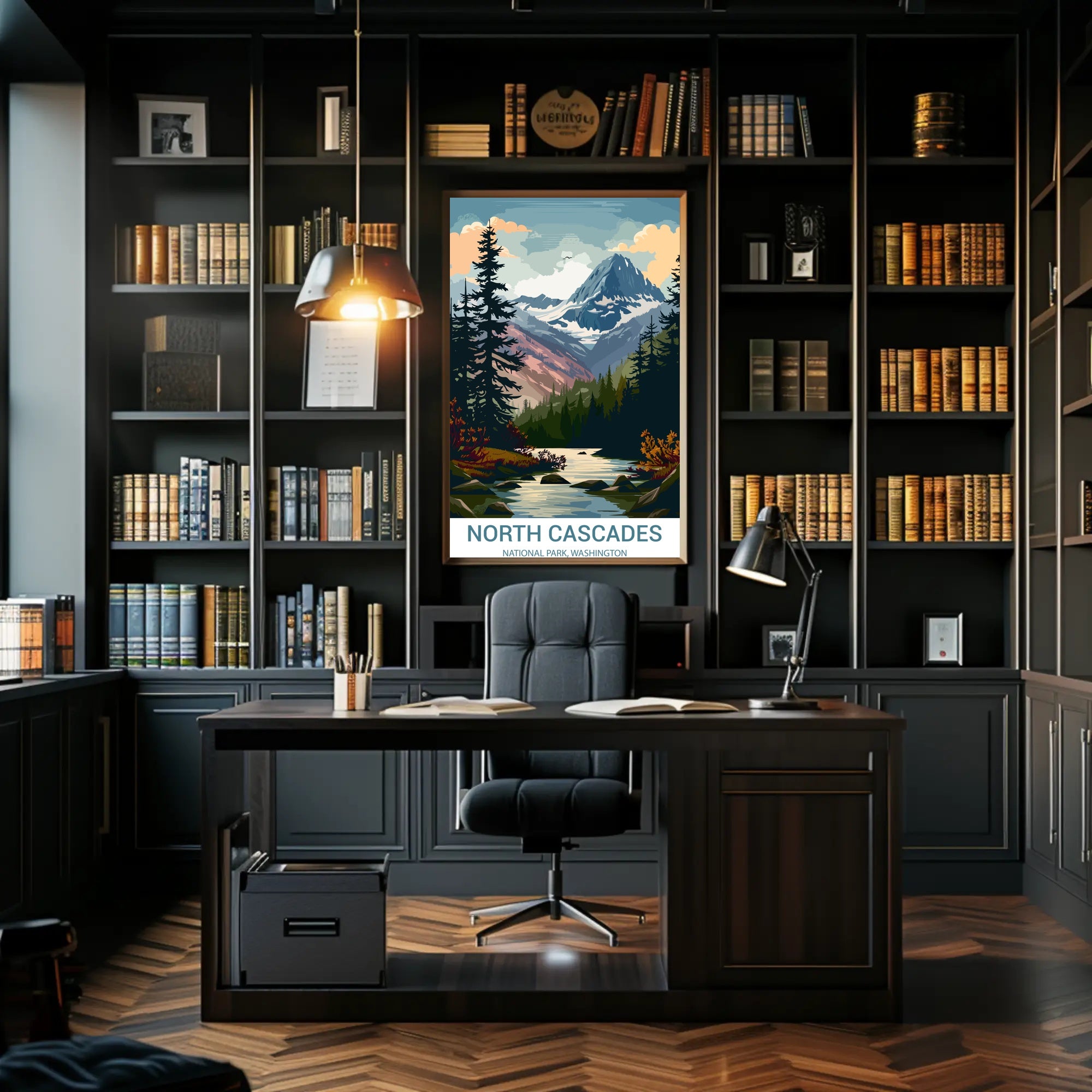 North Cascades Vintage Landscape Art National Park Poster