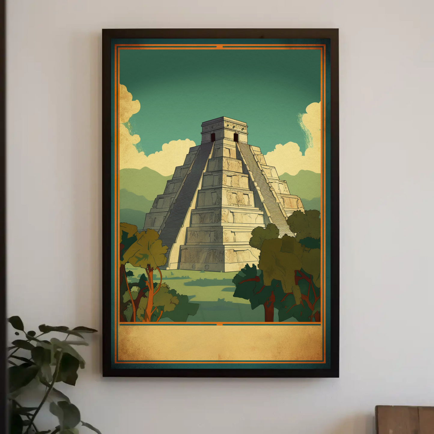 Chichen Itza Ancient Wonder Mexico Vintage Travel Poster