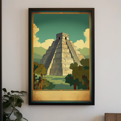 Chichen Itza Ancient Wonder Mexico Vintage Travel Poster