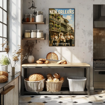 New Orleans Louisiana Jazz Band Balcony Buildings Travel Poster