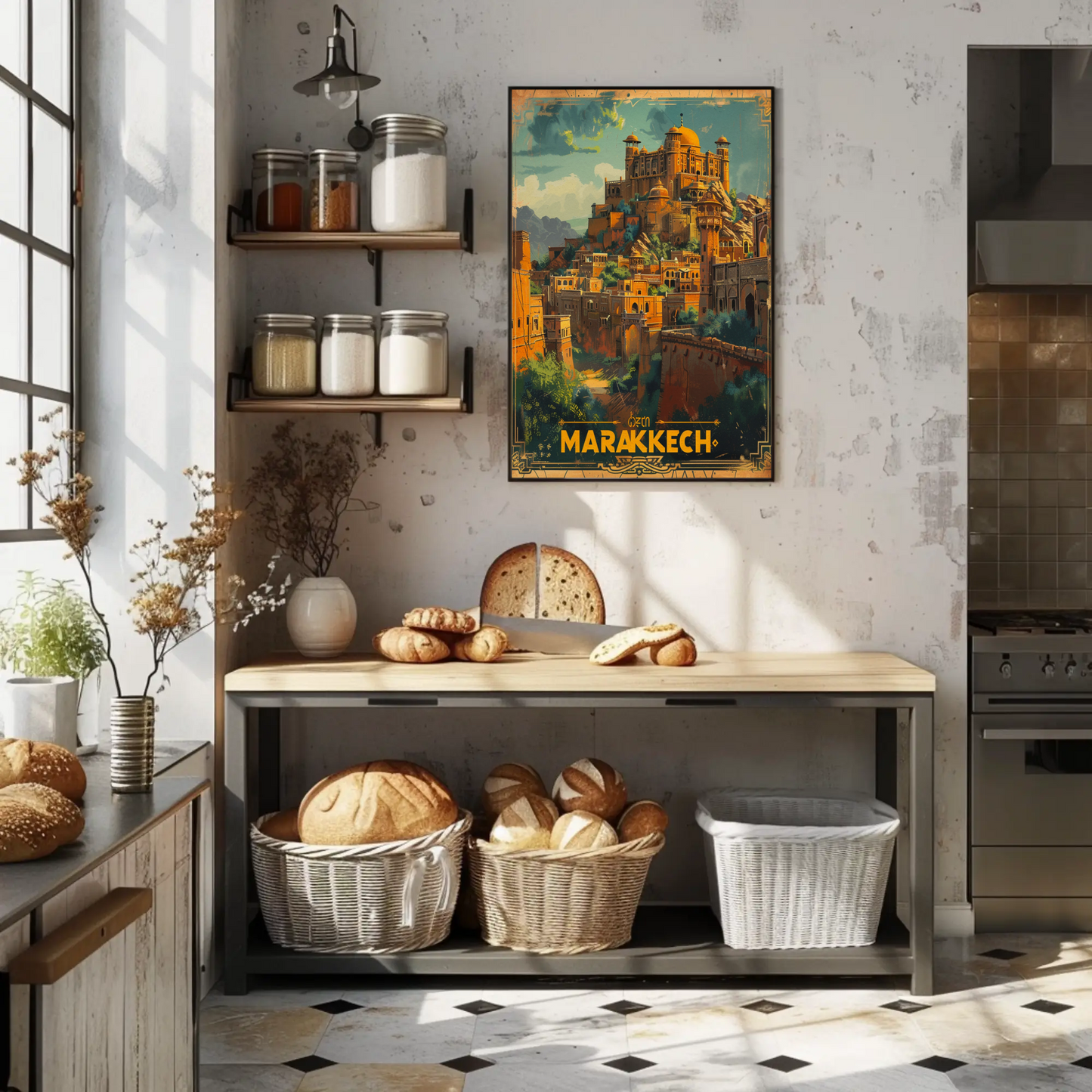 Marrakech Medina Palaces Mountains Travel Poster