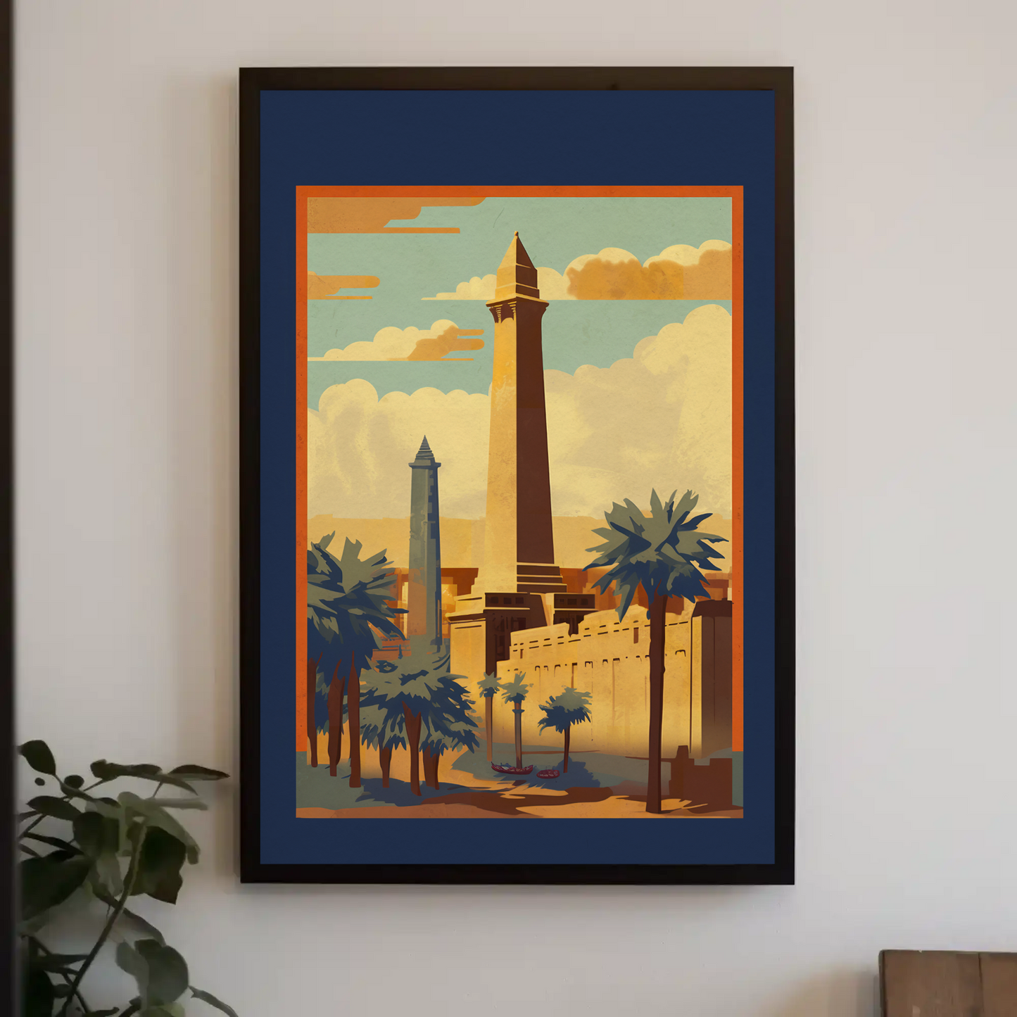 Egypt Obelisks Palm Trees Temples Vintage Travel Poster
