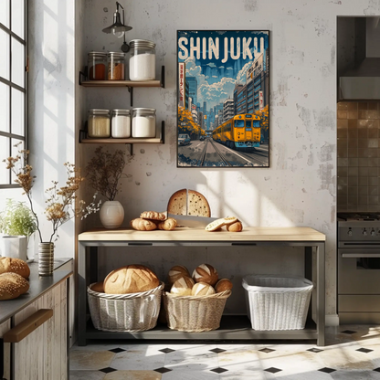 Shinjuku Tokyo Yellow Train Street City Travel Poster