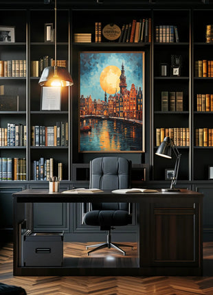 Amsterdam Canal Scene: Vibrant Impressionist Travel Poster