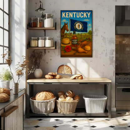 Kentucky Bourbon Violin Horse Farm Hat Food Travel Poster