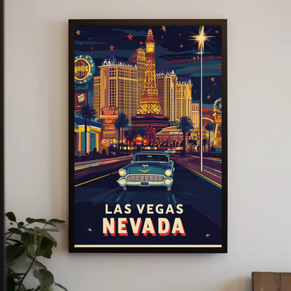 Vintage Poster Las Vegas Retro Strip Car