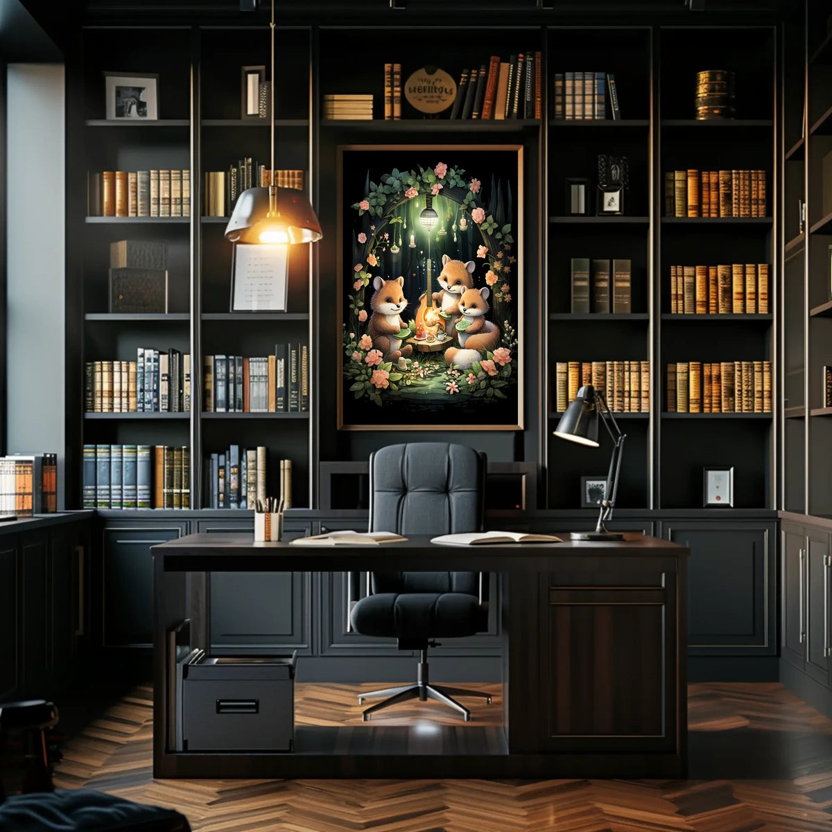 Whimsical Fox Picnic in Enchanted Forest Poster