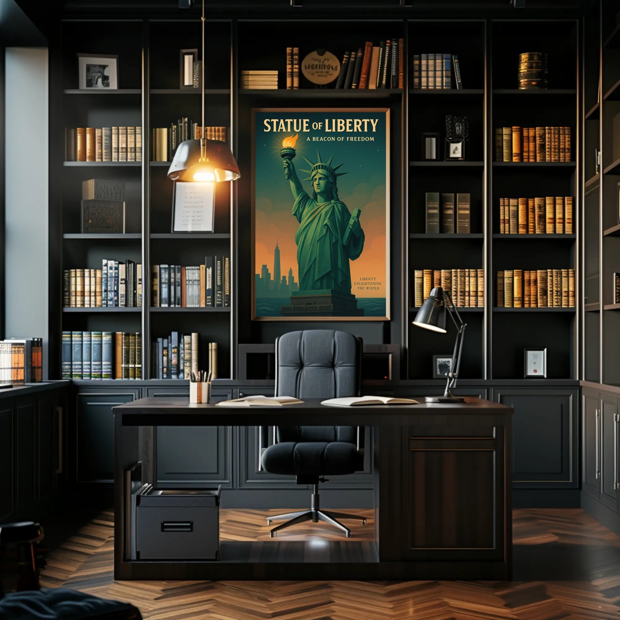 Statue of Liberty Sunset Urban or Cityscape Poster