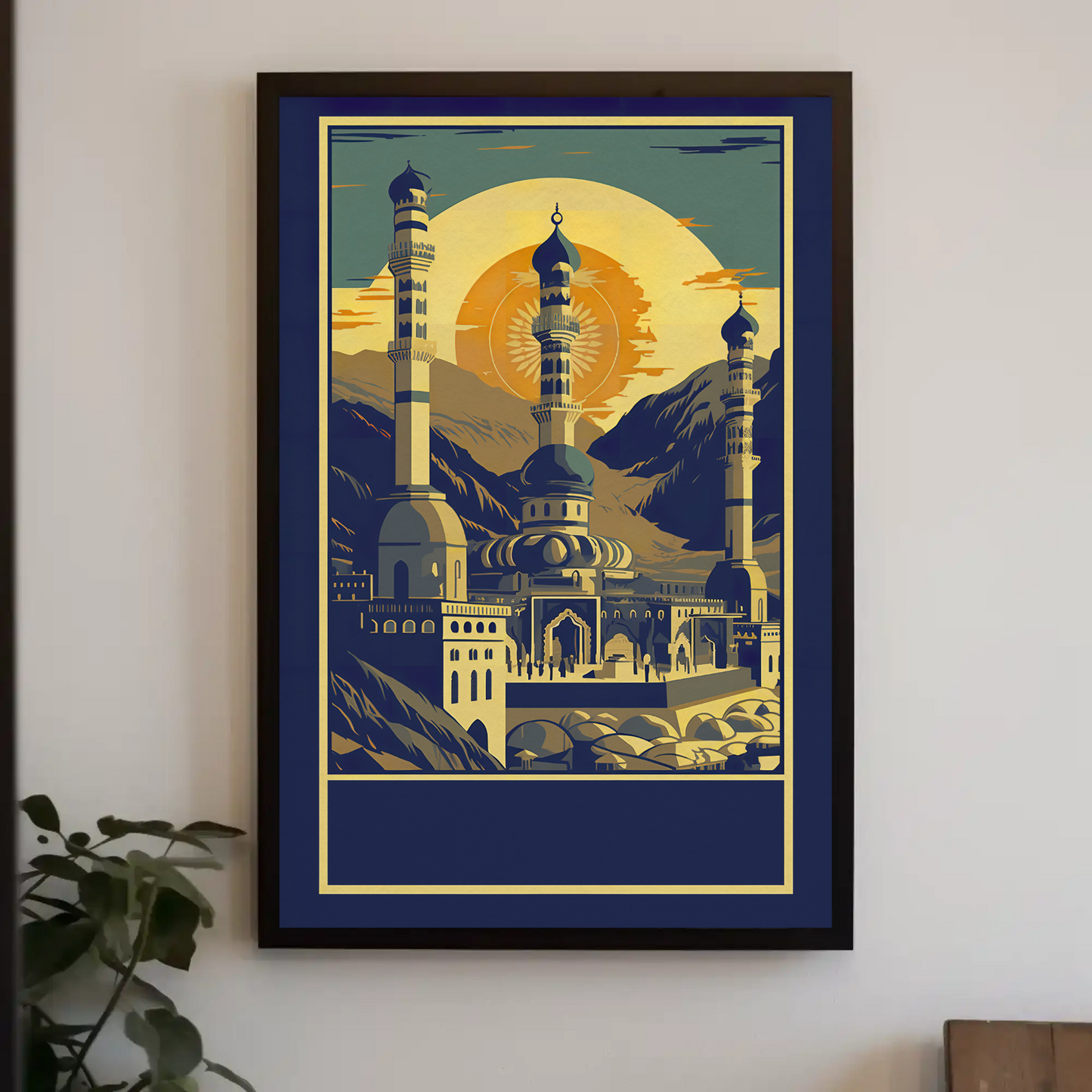 Majestic Mountain Mosque Sunburst Vintage Travel Poster
