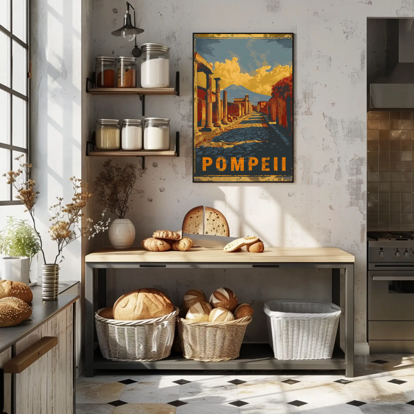 Pompeii Ancient Ruins and Mount Vesuvius Travel Poster
