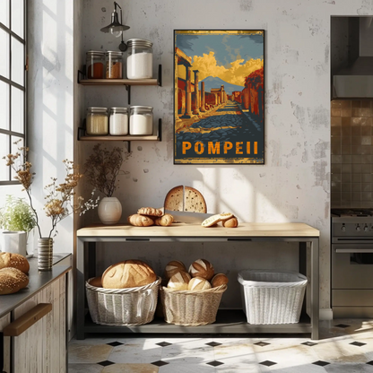 Pompeii Ancient Ruins and Mount Vesuvius Travel Poster