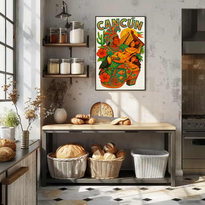 Colorful Cancun Mexico Ancient Culture Travel Poster