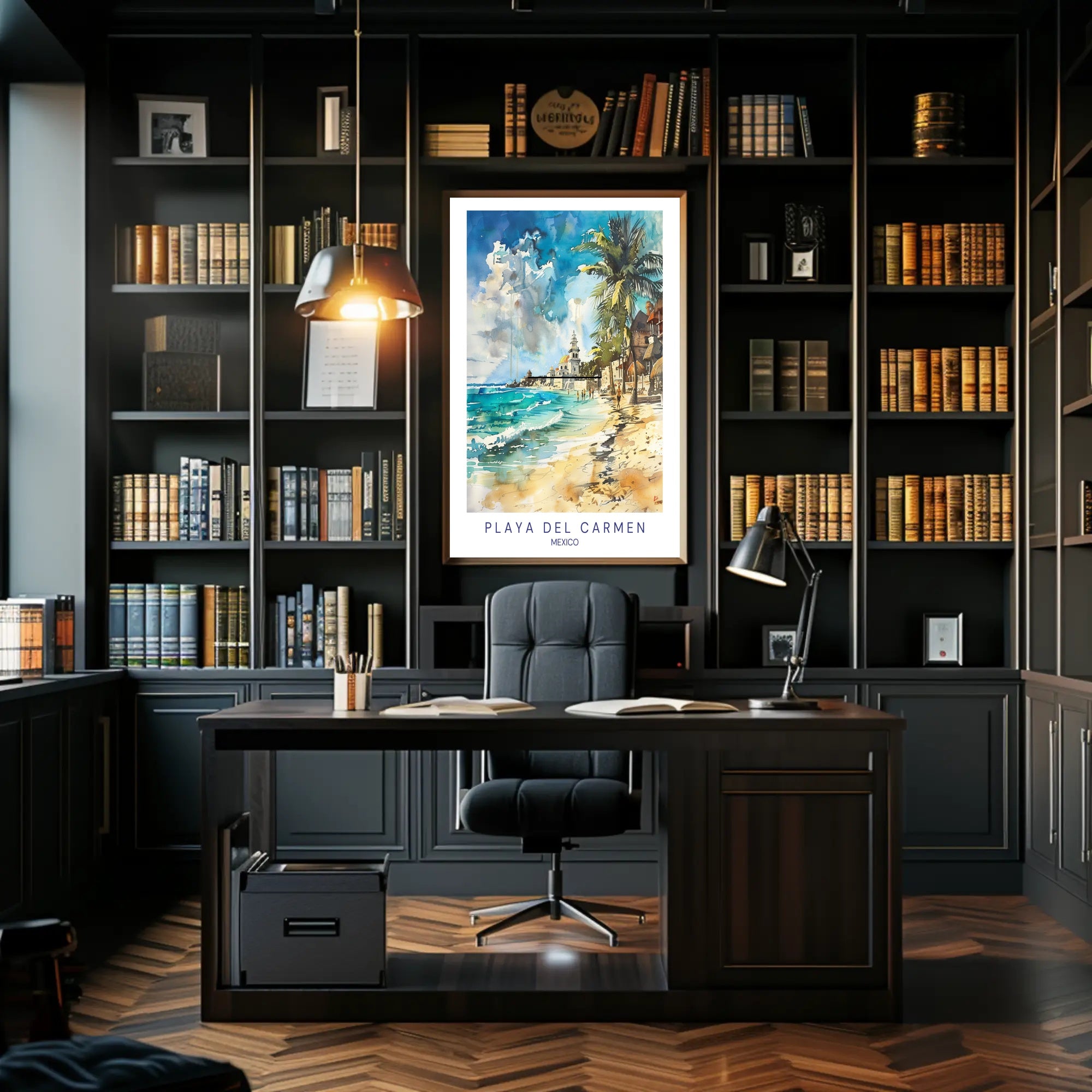 Playa del Carmen Beach Scene Watercolor Travel Poster PosterGoat
