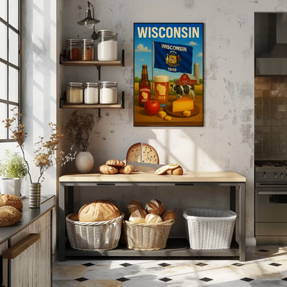 Wisconsin Beer Cheese Cow Barn Farm Apple Travel Poster