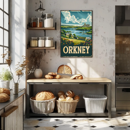 Orkney Coastal Village British Isles Travel Poster