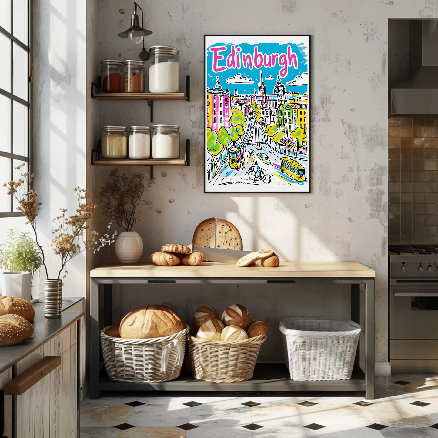 Edinburgh Scotland Colorful Cityscape Street View Travel Poster