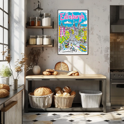 Edinburgh Scotland Colorful Cityscape Street View Travel Poster