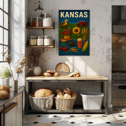 Kansas State Symbols Agriculture Sunflower Tractor Poster Poster