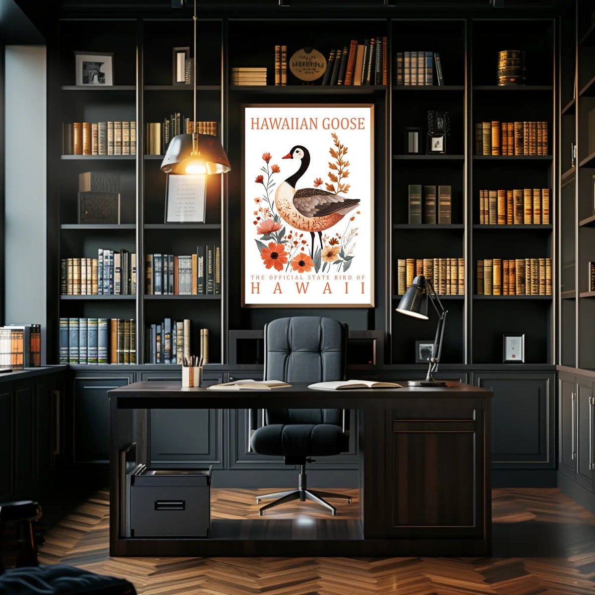 The poster features an illustrated depiction of the Hawaiian Goose, also known as Poster