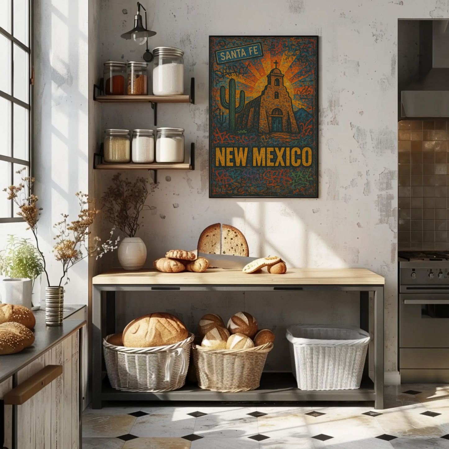 Santa Fe New Mexico Cactus Travel Poster