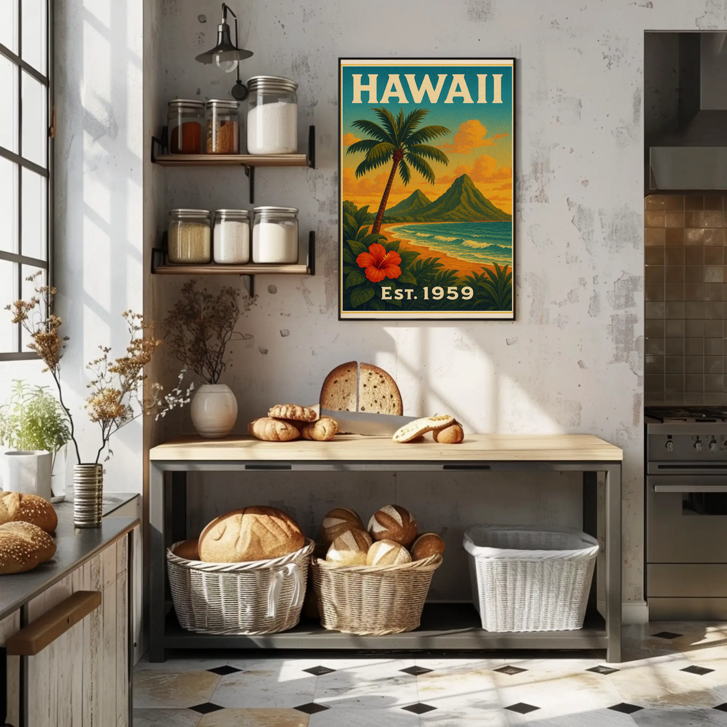 Hawaii Coastline Hibiscus Sunset View Poster