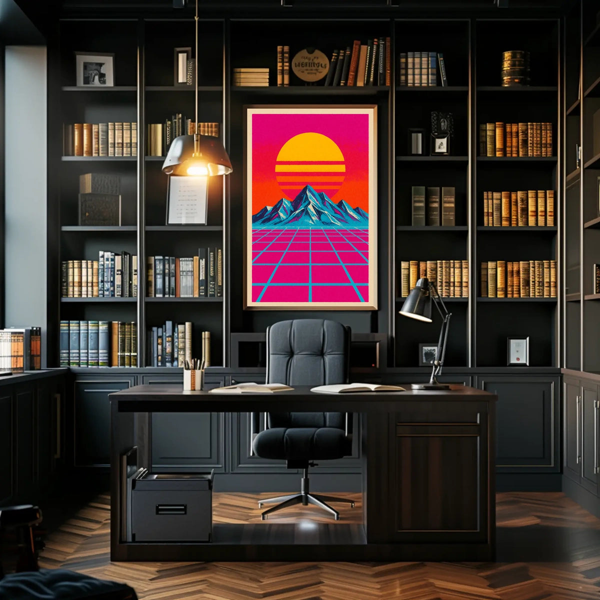 Vibrant Retro Synthwave Landscape Art Poster Futuristic Sci-Fi Poster