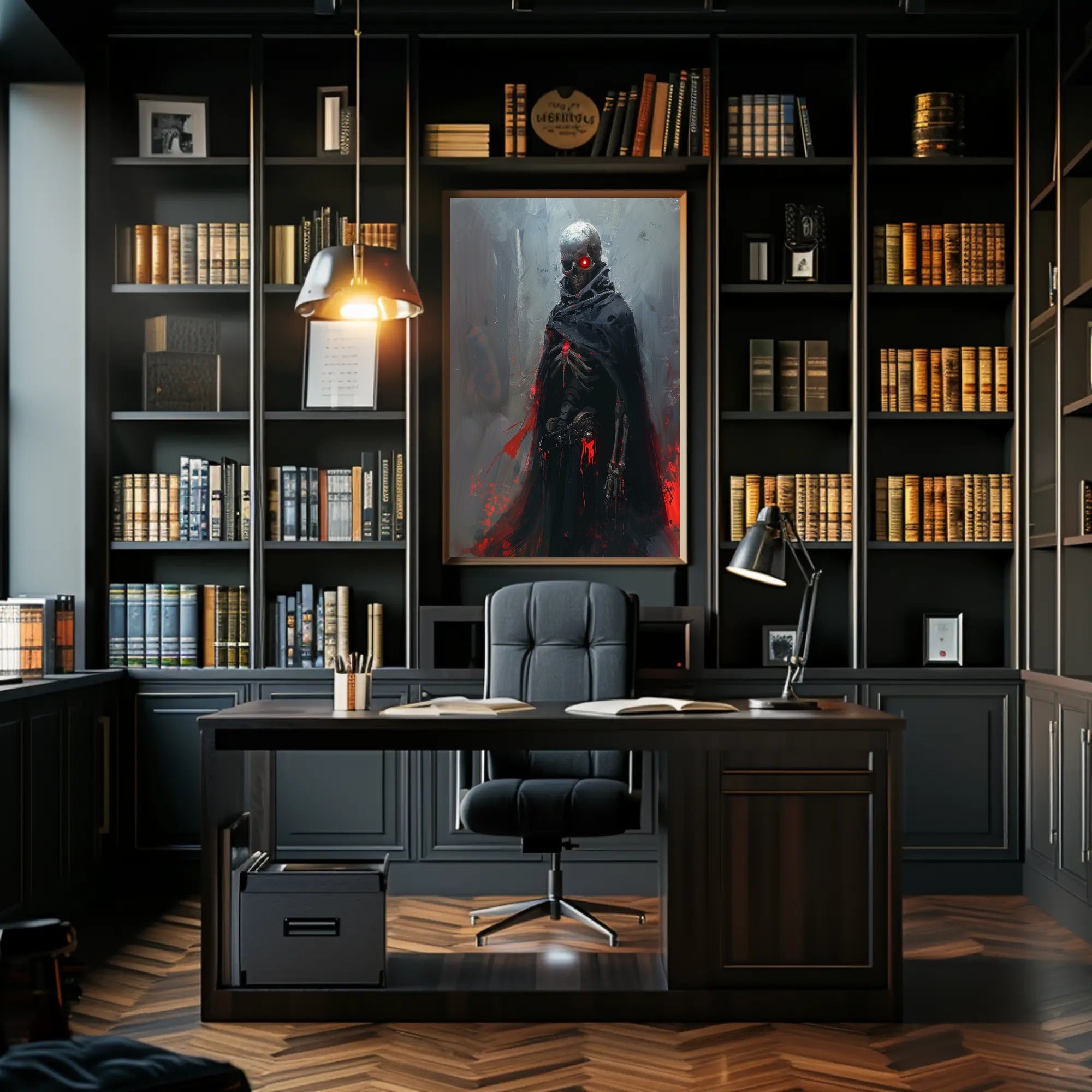 Dark Fantasy Skeleton Poster with Red Accents PosterGoat