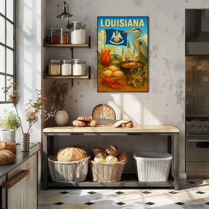 Louisiana Beignets Gator Mardi Gras Flag Food Travel Poster
