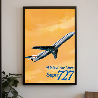 United Airlines Super 727 Vintage Poster