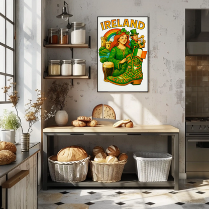 Ireland Folklore Rainbow Guinness Travel Poster