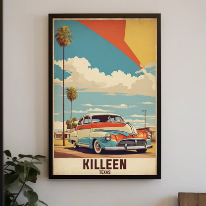 Killeen Texas Classic Car Palm Drive Vintage Travel Poster