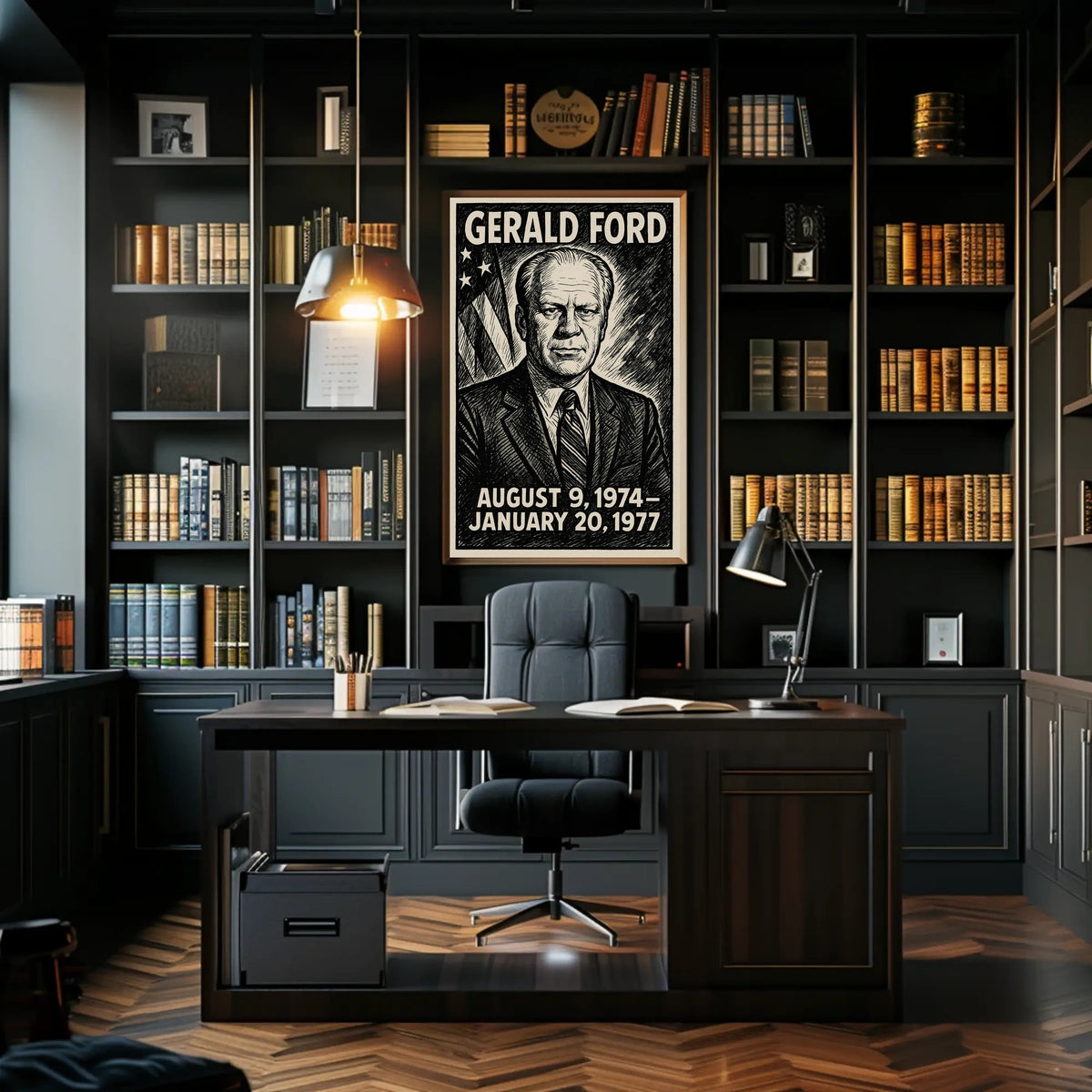 Gerald Ford 38th President of the United States B & W Comic Sketch Poster