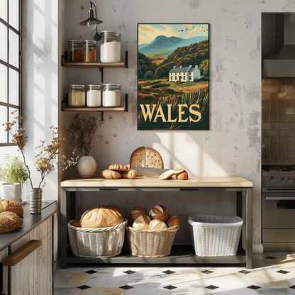 Wales Country Home and Hillside Travel Poster