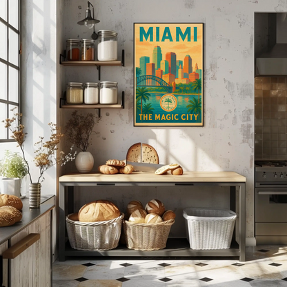 Miami Magic City Vintage Skyline Travel Poster
