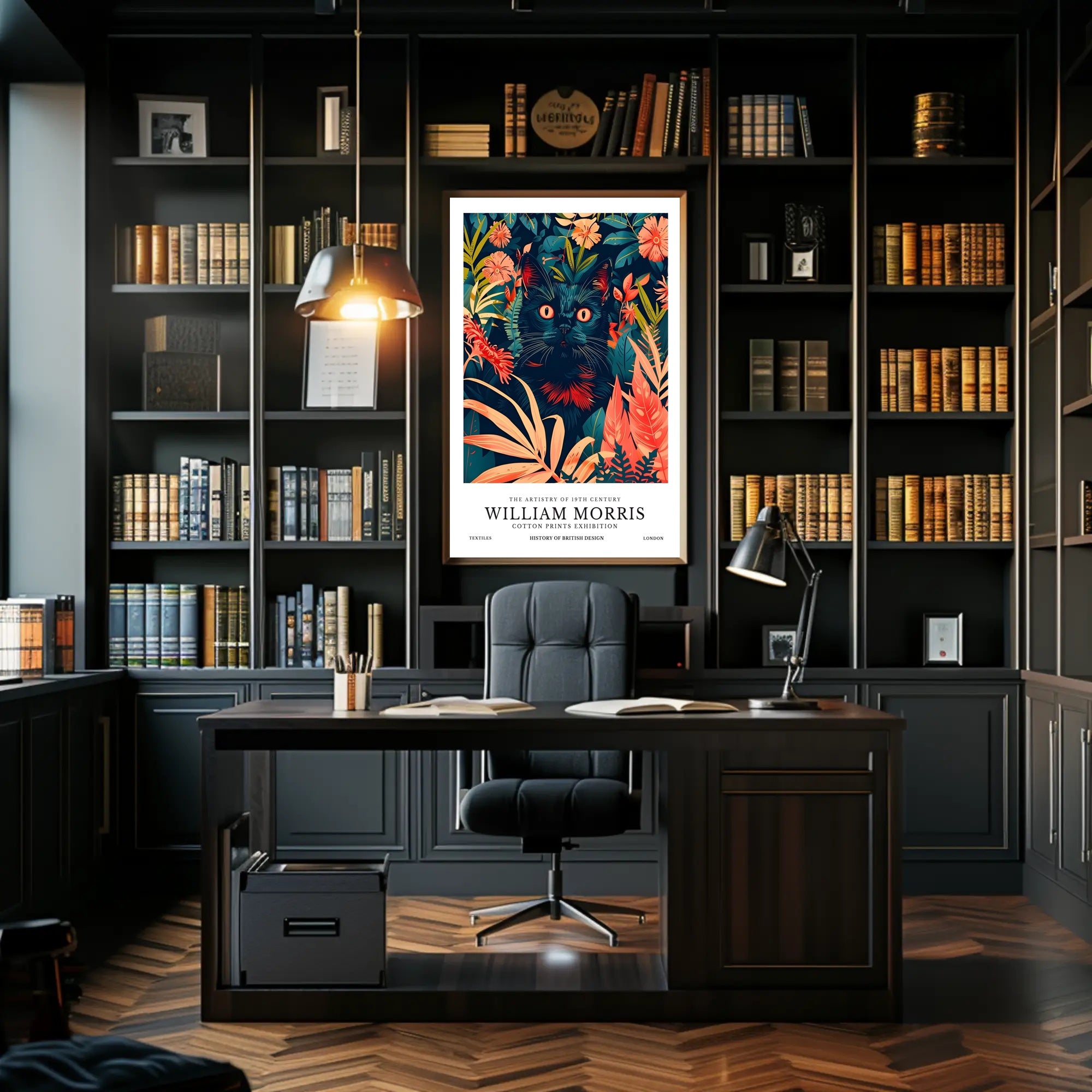 Black Cat in Botanical Wonderland: Artistic Poster