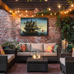 Whimsical Houseboat at Dusk in Fantasy Poster