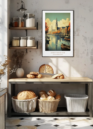 Amsterdam Netherlands Canal Autumn Reflections Travel Poster