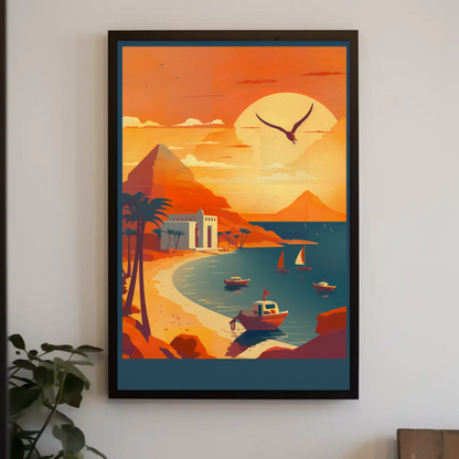 Coastal Egypt Boats And Temples Vintage Travel Poster