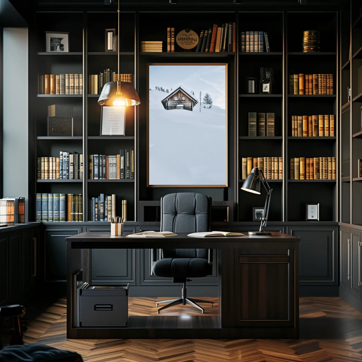 Rustic Cabin in Snowy Mountains National Park Poster