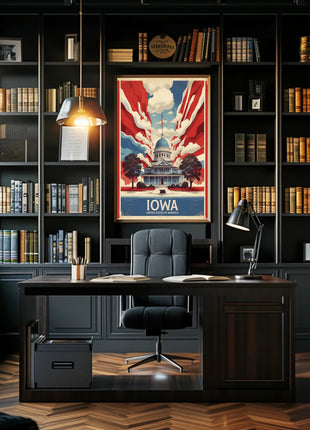 Iowa Landmark Vintage Illustration Travel Poster