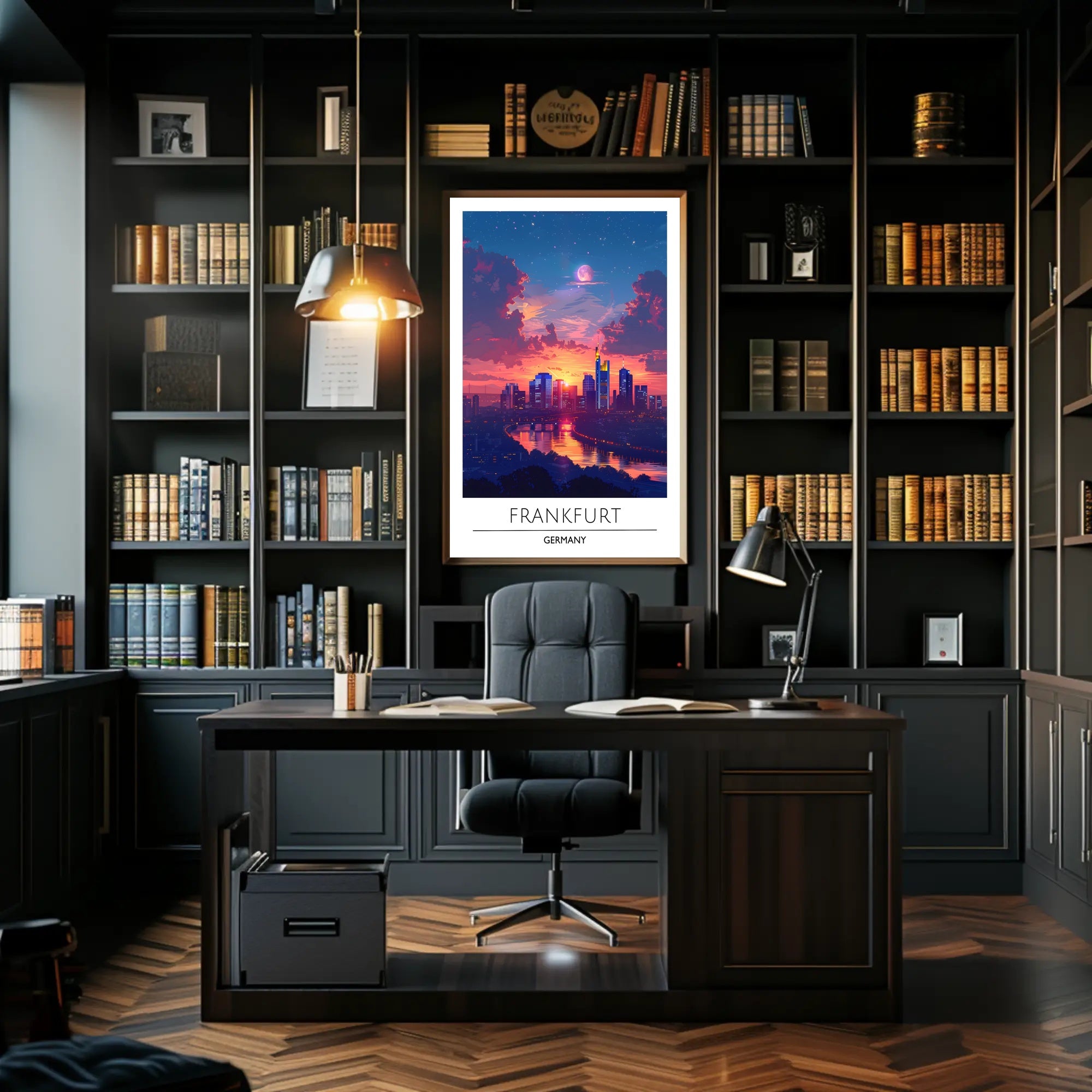 Frankfurt Skyline at Vibrant Sunset Urban or Cityscape Poster