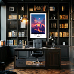 Frankfurt Skyline at Vibrant Sunset Urban or Cityscape Poster
