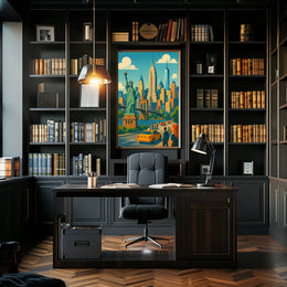 New York City Skyline And Bridges Poster Retro Wall Art