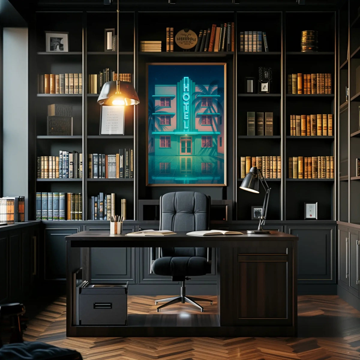 Neon Hotel Nightscape Poster
