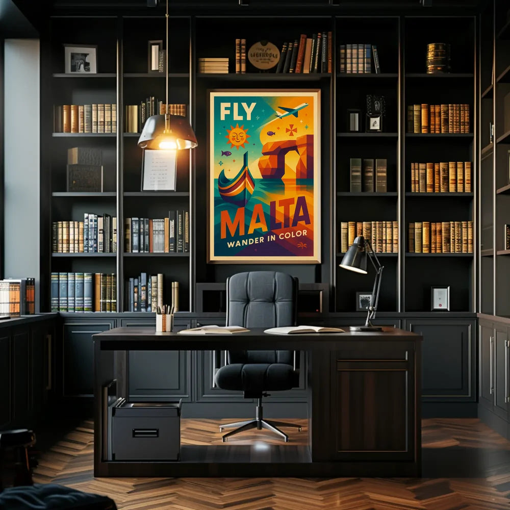 Explore Vibrant Malta with Retro Geometric Travel Poster PosterGoat