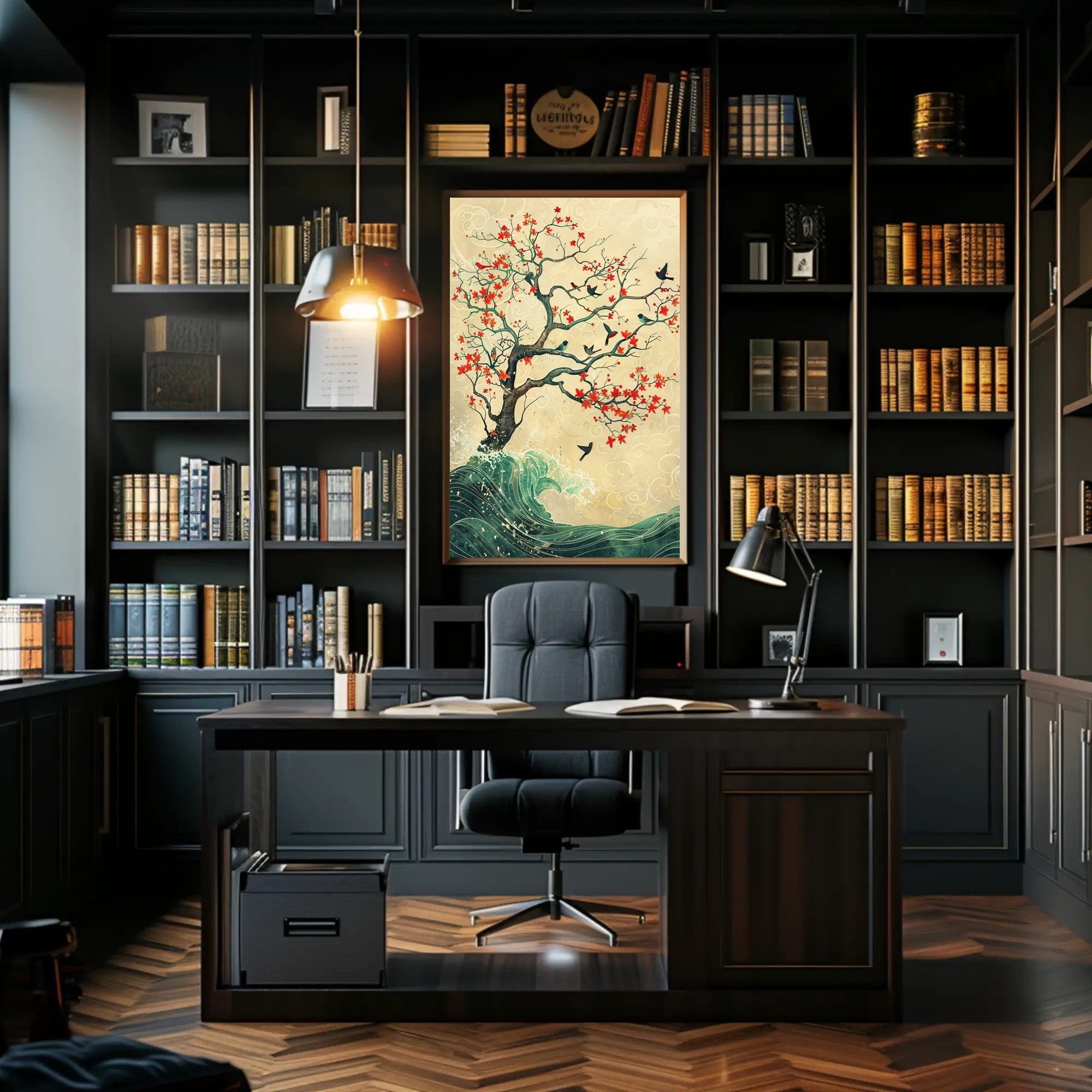 Tranquil Tree and Sea Harmony Art Poster PosterGoat