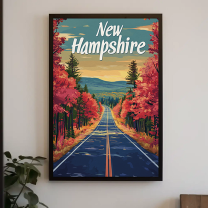 New Hampshire Autumn Road Vintage Poster
