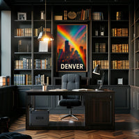 Denver Skyline Rainbow Minimalist Digital Painting Travel Urban Landscape Poster